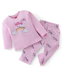 Babyhug Cotton Knit Full Sleeves Unicorn Printed Night Suit - Pink