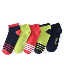 Pine Kids Ankle Socks Pack Of 5 Striped - Red Green & Black