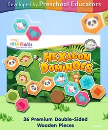 Intelliskills Premium Wooden Hexagon Dominoes Animal & Shapes - 36 Pieces