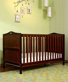 Babyhug 2 in 1 Height Adjustable Merlino Wooden Cot Cum Bed - Walnut