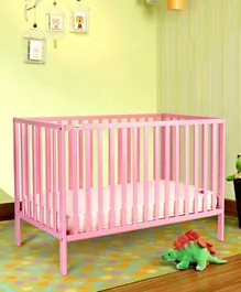 Babyhug 3 Level Height Adjustable Visby Wooden Cot - Pink