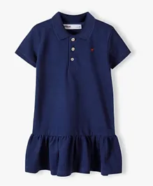 Minoti Embroidered Pique Ruffled Polo Dress - Dark Blue
