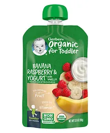 Gerber Organic Toddler Banana Raspberry & Yogurt Vanilla Puree - 99g