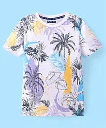 Pine Kids Cotton Half Sleeve T-Shirt With Tropical Print - Snow White