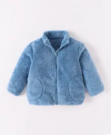 SAPS Solid Fleece Zippered Jacket - Blue