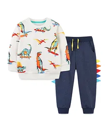 SAPS Dino Graphic Sweatshirt & Bottoms Set - Navy & White