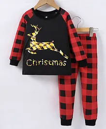 SAPS Round Neck Full Sleeves Night Suit - Red