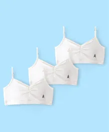 Pine Kids Cotton Spandex Sleeveless Solid Colour Bralettes Pack of 3 - White