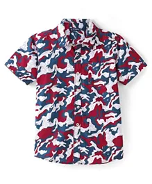 Pine Kids Cotton Short Sleeves All Over Printed Shirt - Red and Blue