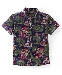 Pine Kids Cotton Short Sleeves Tropical Leaf Printed Shirt - Multicolour