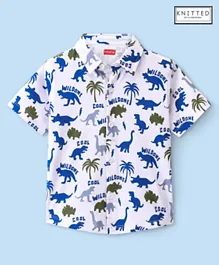 Babyhug Cotton Knit Half Sleeves Dino Printed Regular Shirt - White
