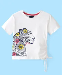 Pine Kids Cotton Knit Half Sleeves T-Shirts Floral & Lioness Print- Snow White