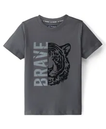 Pine Kids 100% Cotton Knit Half Sleeves T-Shirt with Tiger Print- Grey