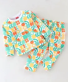 Babyhug Interlock Cotton Knit Full Sleeves Fruity Print Night Suit - Multicolor