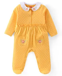 Babyhug Full Sleeves Sleepsuit Polka Dot Print - Yellow