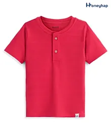 Honeyhap Premium Cotton Jacquard Half Sleeves T-Shirt with Bio Finish - Maroon