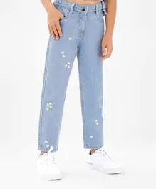Primo Gino Daisy Embroidered Mom Fit Jeans - Blue