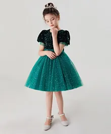 Kookie Kids Sequin Embellished Party Dress - Green