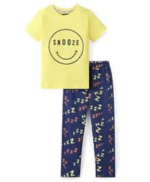 Pine Kids 100% Cotton Single Jersey Knit Half Sleeves Night Suit Emoji Print - Lemon Verbena & Estate Blue