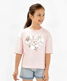 Primo Gino Floral Sequin Detail T-shirt - Pink