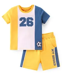 Babyhug 100% Cotton Knit Half Sleeves T-Shirt & Shorts With Number Embroidery - Multicolor