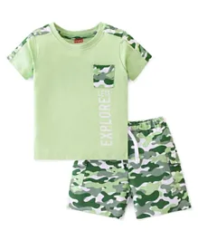 Babyhug Cotton Knit Half Sleeves T-Shirt & Shorts Set Camo Print - Green