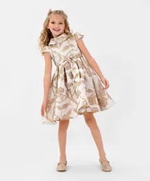 Kookie Kids Leafy Bow Detail Dress - Gold