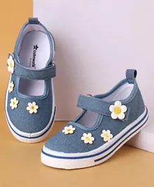 Cute Walk by Babyhug Velcro Closure Casual Shoes With Floral Applique - Blue