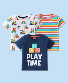 Babyhug Cotton Knit Half Sleeves T-Shirts Cars Graphic Print Pack of 3 - Multi Color