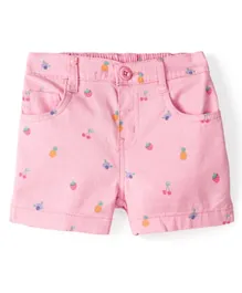 Babyhug Woven Mid Thigh With Stretch Shorts Fruits Print - Pink