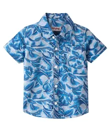 Babyhug 100% Cotton Woven Half Sleeve Regular Collar Shirt Leaves Print - Blue