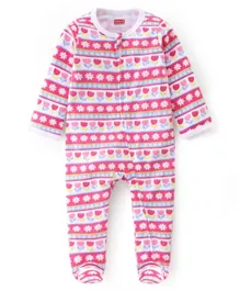 Babyhug Cotton Interlock Knit Full Sleeves Sleepsuit Floral Print - Pink