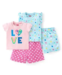 Babyhug Cotton Knit Single Jersey Half Sleeves Night Suits With Text & Dots Print Pack Of 2 - Pink & Blue