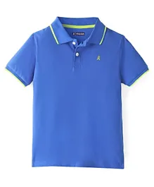 Pine Kids Cotton Knit Half Sleeves Polo T-Shirts Solid Colour - Blue