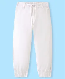 Pine Kids Cotton Elastane  Woven Full Length Comfort Fit Solid Colour Trouser With Stretch - White