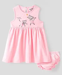 Bonfino 100% Cotton Knit Sleeveless Frock With Bloomer Cheetah Print - Pink