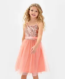 Primo Gino Sleeveless Party Frock with Sequin Detailing - Champagne