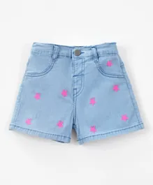 Bonfino Cotton Stars Embroidered Shorts - Light Blue