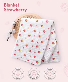 Strawberry Printed Soft Cotton Baby Blanket, Skin-Friendly, 105x105cm, 0M+