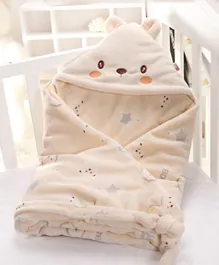Adjustable Hooded Swaddle Wrap, Breathable Soft Fabric, Beige 90x90 cm for 0M+