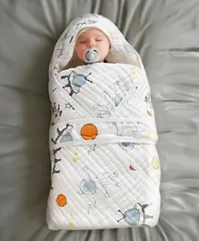 Soft Spaceship Cotton Swaddle Wrap, White - Breathable Fabric, Easy Use, Secure Fit for 0M+, 90x90cm