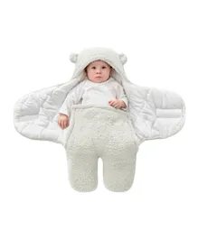 Soft Sherpa Organic Cotton Baby Swaddle, Cozy Wrap Sack for Newborns, White – 62cm