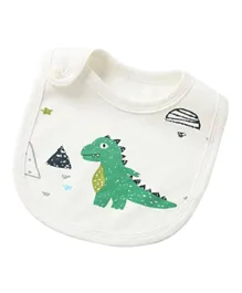 White Side Button Dinosaur Bib - Adjustable, Ultra-Absorbent, Soft 100% Cotton with Waterproof TPU Layer
