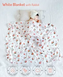 Bunny Print Soft Blanket - Lightweight, Comfortable, Multicolored, 120x110cm, for 6+ Months