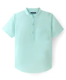 Pine Kids Cotton Linen Woven Half Sleeves Solid Color Kurta Shirt - Mint Blue