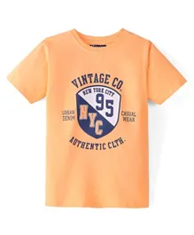 Pine Kids Cotton Knit Half Sleeves T-Shirt Vintage Print - Orange