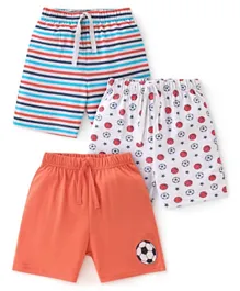 Babyhug Cotton Knit Shorts Football Print Pack of 3 - Orange and White