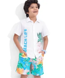 Ollington St. 100% Cotton Knit Half Sleeves Shirt & Shorts Set Tropical Theme – Multi Color
