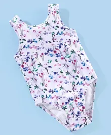 Babyhug V Cut Sleeveless Swimsuit Floral Print -White