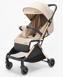Bonfino AirLuxe Cabin Stroller - Compact Tri-fold, 5-Point Safety Harness, Adjustable Canopy, Reversible Handle, Beige Linen Fabric